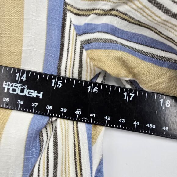 Polagram Women's Button Bodice Short Sleeve Striped Dress Cream Blue Size Medium - Picture 11 of 11